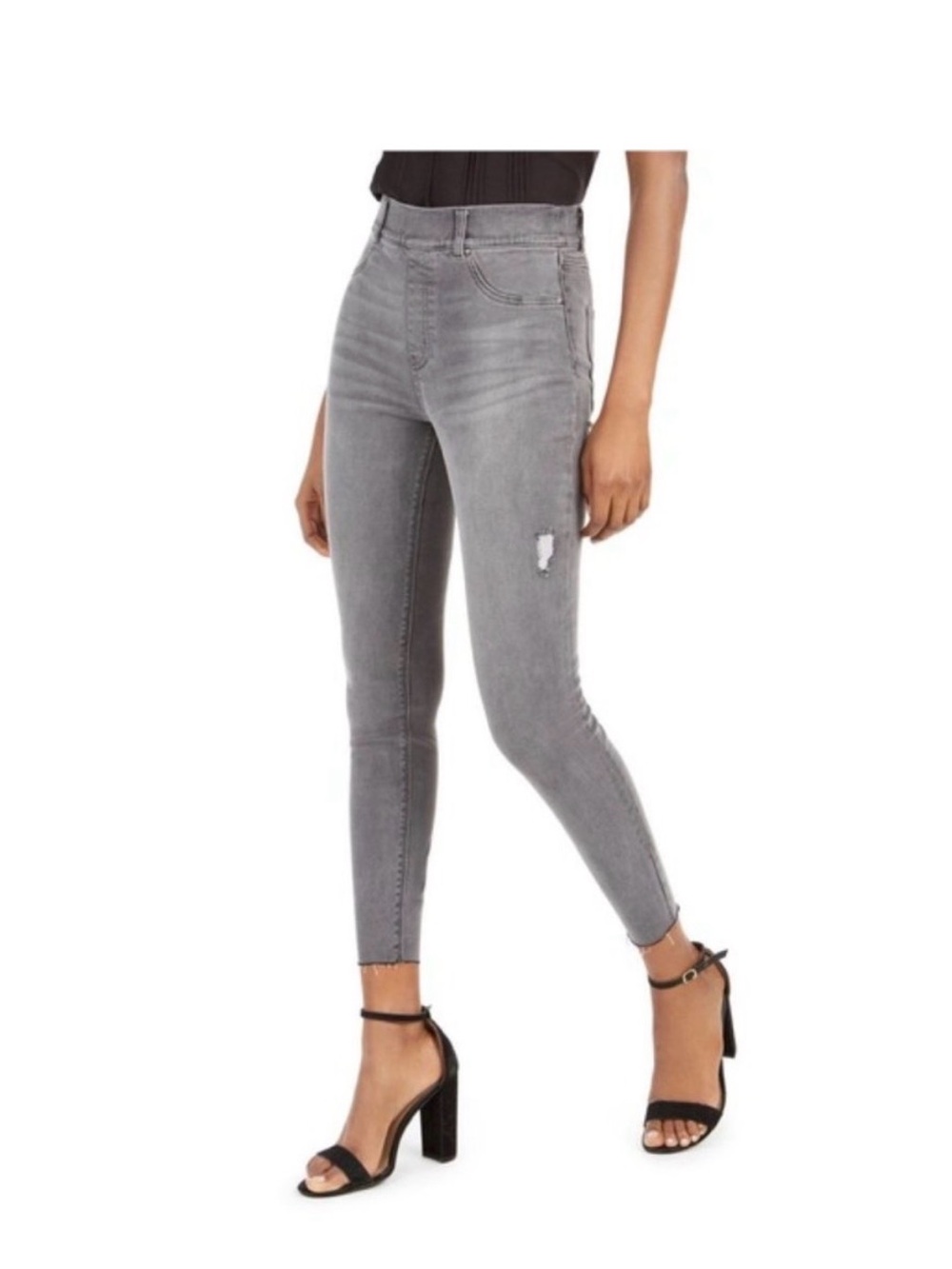 Spanx Pull On Stretch Denim Skinny Frayed Hem Pant Size S